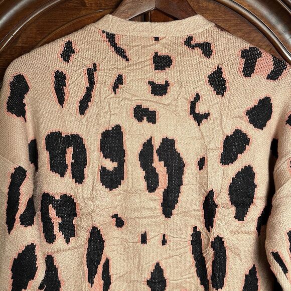 Zesica Leopard Knit Open Cardigan Sweater Women’s Small Oversized Long Sleeve - Picture 13 of 14